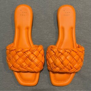 A New Day Carissa Woven Slide Sandals 8.5 Orange Square Toe Braided